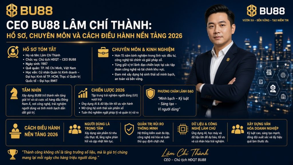 CEO BU88 Lâm Chí Thành: hồ sơ, chuyên môn và cách điều hành nền tảng 2026 2 Bốn lĩnh vực chuyên sâu gắn với tiền và dữ liệu